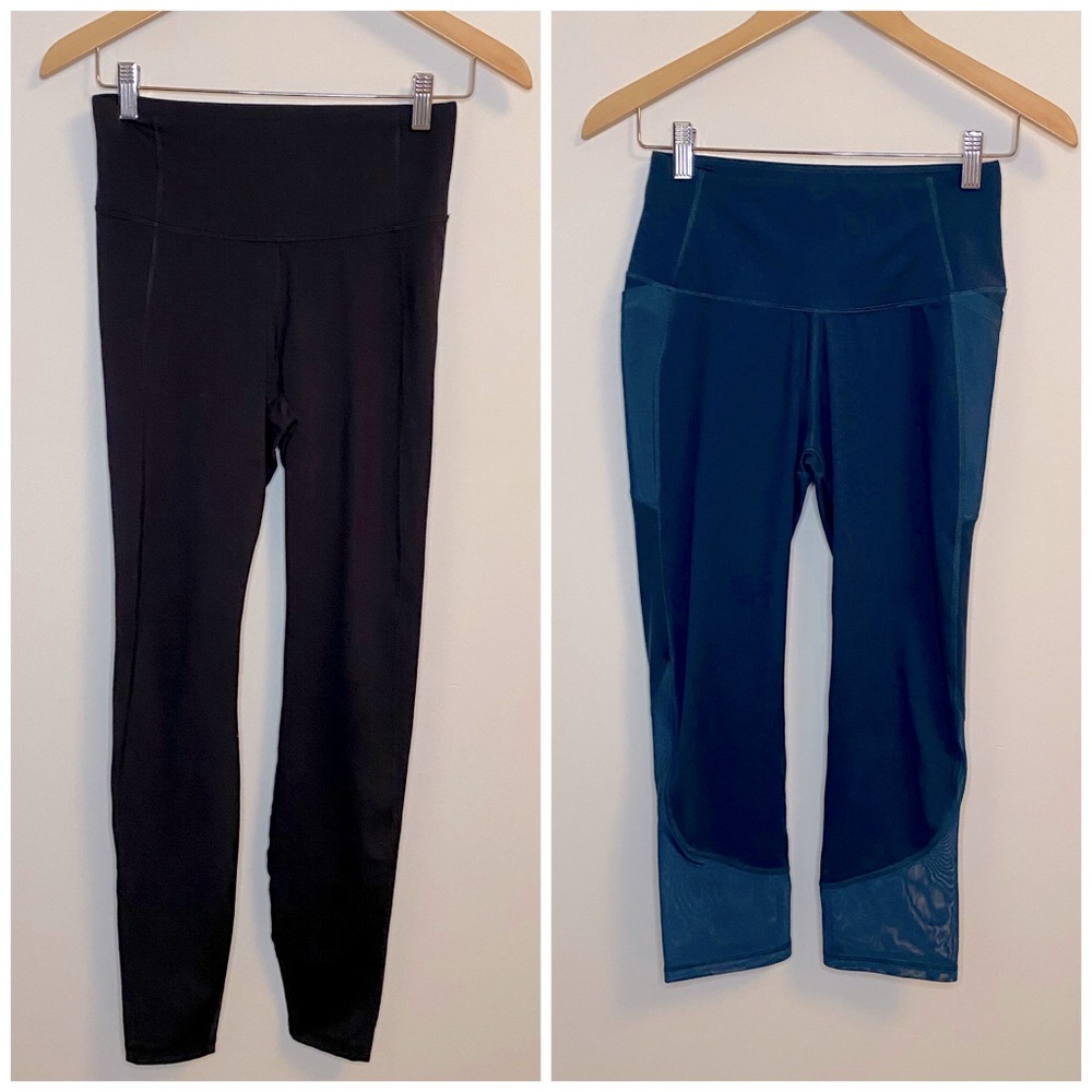 *LOT of 2* LEGGINGS Yoga Pants Black Ankle & Forest Green Cropped Size SMALL